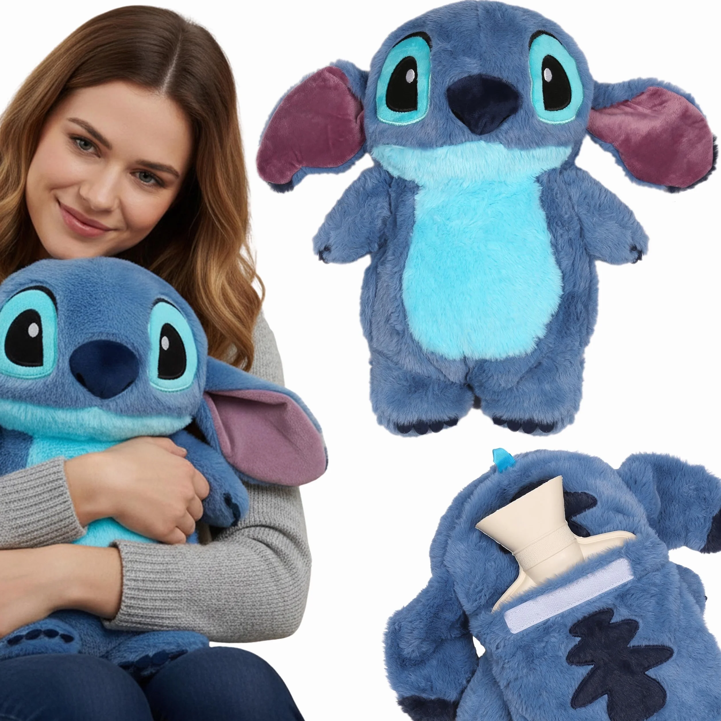 DISNEY Stitch Bolsa de agua caliente de goma con funda SUAVE, GRANDE Calentador con funda para agua, Mascota 750 ml (Stitch)