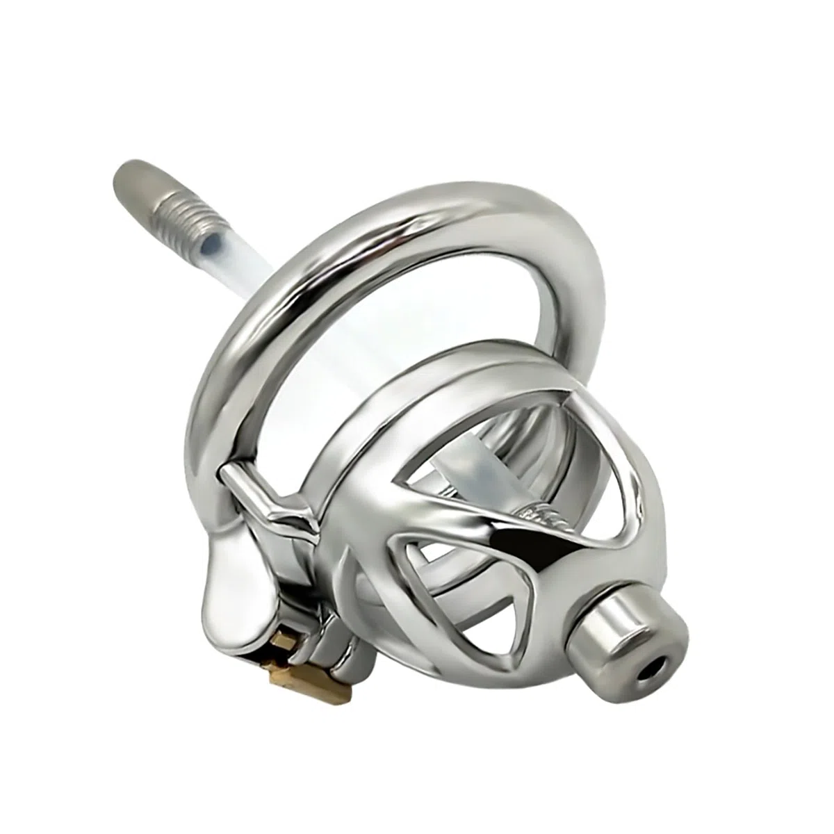 Jaula de pene de diseño hueco con anillo redondo y llave jaula de castidad de acero inoxidable 304 hombres impermeable desgaste pene jaula juguete sexual para el hombre (cage+dilator,40mm)
