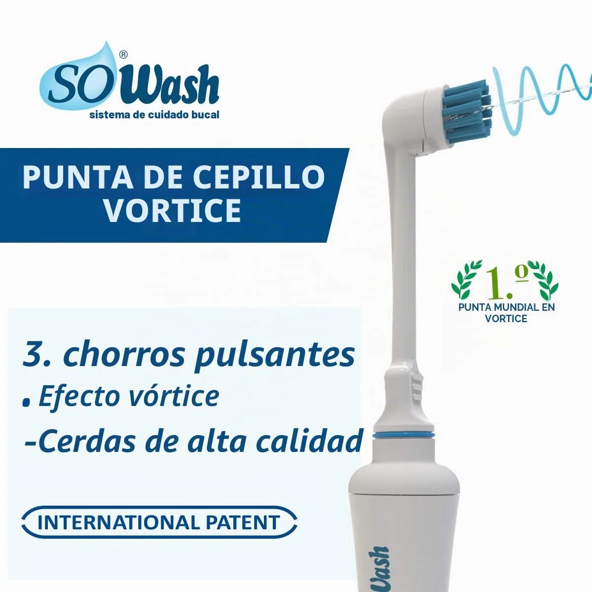Irrigador Dental SoWash | Trío | Se conecta al grifo | Irrigador Dental sin pilas ni electricidad | 1 cabezal vórtice + 1 cabezal Vortice Brush + 1 cabezal hidrochorro | Producto italiano