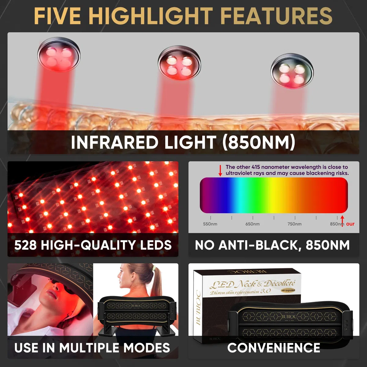 Terapia de luz roja infrarroja multifunción para cuerpo y cara, terapia de luz roja 850 de infrarrojo cercano, inalámbrica, cintura, piernas y otras partes, ajustable en tres niveles de 10-30 minutos
