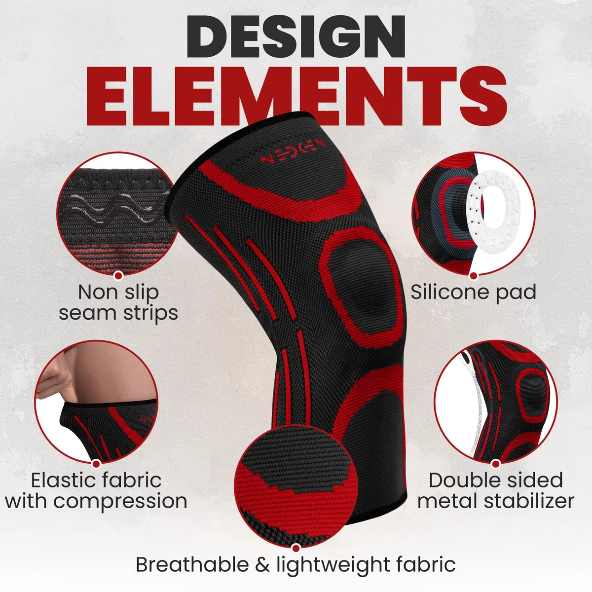 Rodillera - Rodilleras Ortopédicas para Menisco y Ligamentos, Compresión Estabilizadora y Soporte Deportivo para Rodilla, Ideal para Running, CrossFit, Baloncesto y Fútbol (Rojo, L)