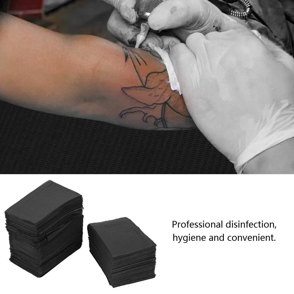 125pcs almohadilla para limpiar tatuajes, paño desechable Manteles de papel impermeables Estera Hojas de doble capa Manteles de papel personales Hojas de estera Accesorios para tatuajes
