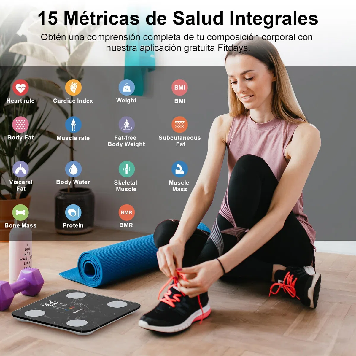 Healthkeep Báscula de Baño,Básculas Inteligentes Digitalescon Función de Frecuencia Cardíaca,15 Datos Corporales,Pantalla VA Extra Grande