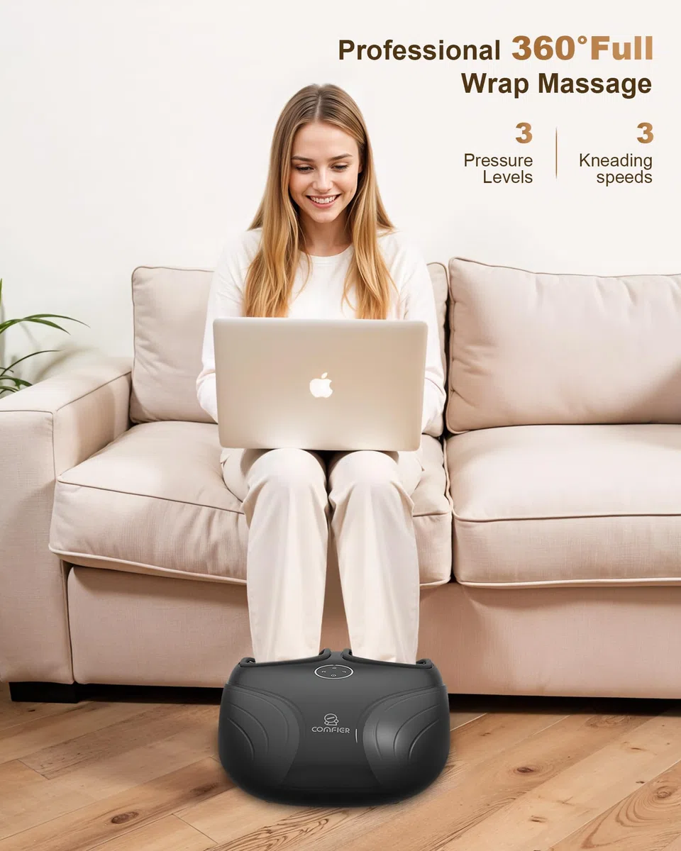 COMFIER masajeador de pies, Shiatsu Masajeador de pies con calor, amasamiento compresión de rodadura para la calentador de pies, regalos para mujer hombre