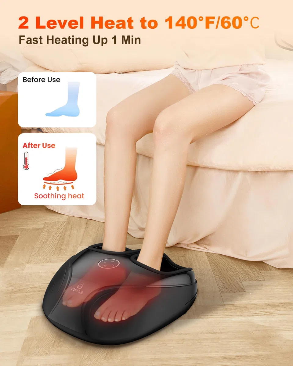 COMFIER masajeador de pies, Shiatsu Masajeador de pies con calor, amasamiento compresión de rodadura para la calentador de pies, regalos para mujer hombre