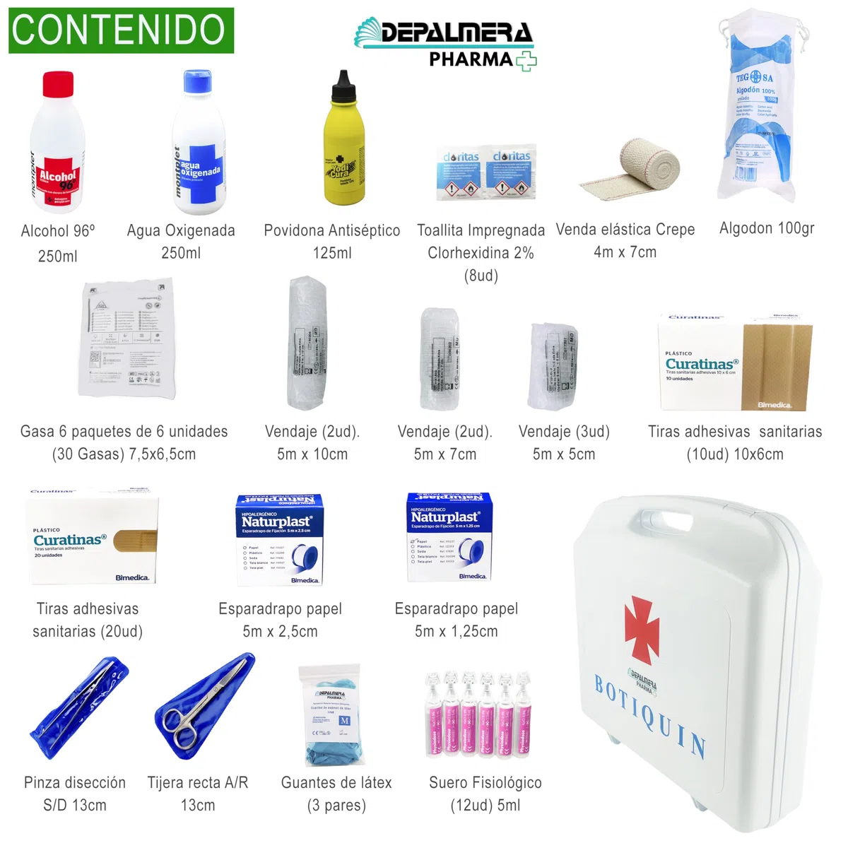 Pharma✙ Botiquín de Primeros Auxilios para Hogar y Trabajo, Maletín completo homologado 38x34x9cm con Vendas, Gasas, Guantes, Alcohol, Agua Oxigenada y Más, Ideal para Emergencias en casa.