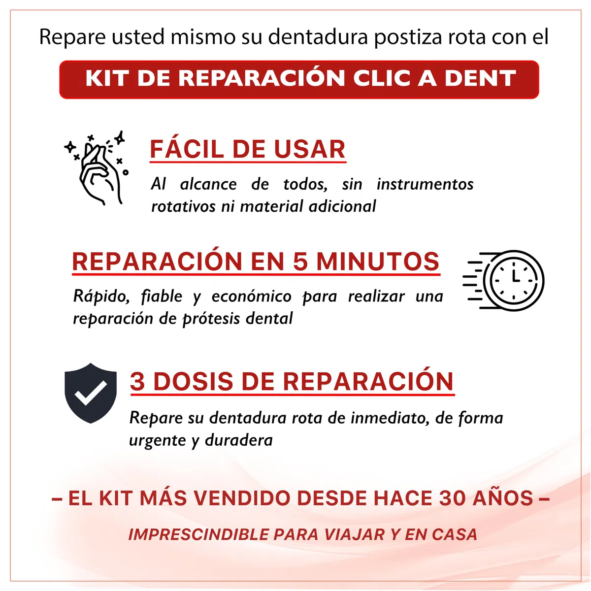 CLICADENT REPAIR- Kit de reparacion para una dentura postiza o un diente suelto