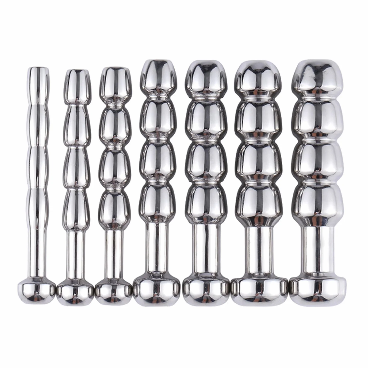 Barras de metal para hombre, diseño de esqueleto, juguetes de dilatación, tubos uretrales de acero inoxidable, varios tamaños F04 (juego de 7)