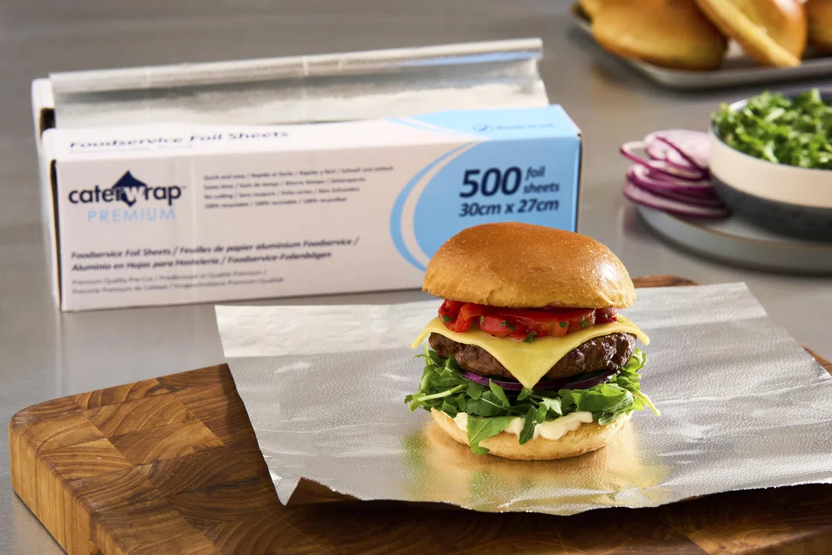Caterwrap - Hojas de aluminio para catering, hojas de papel de aluminio fáciles de envolver, 500 hojas