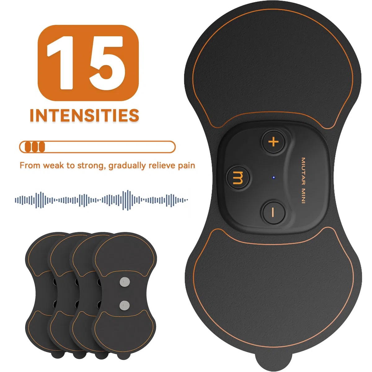 Tens electroestimulador muscular - tens fisioterapia 3 Modos, 15 Niveles, Recargable USB-C, 5 Electrodos de Gel - Alivia Dolor de Espalda, Cuello, Hombros, Piernas y Músculos