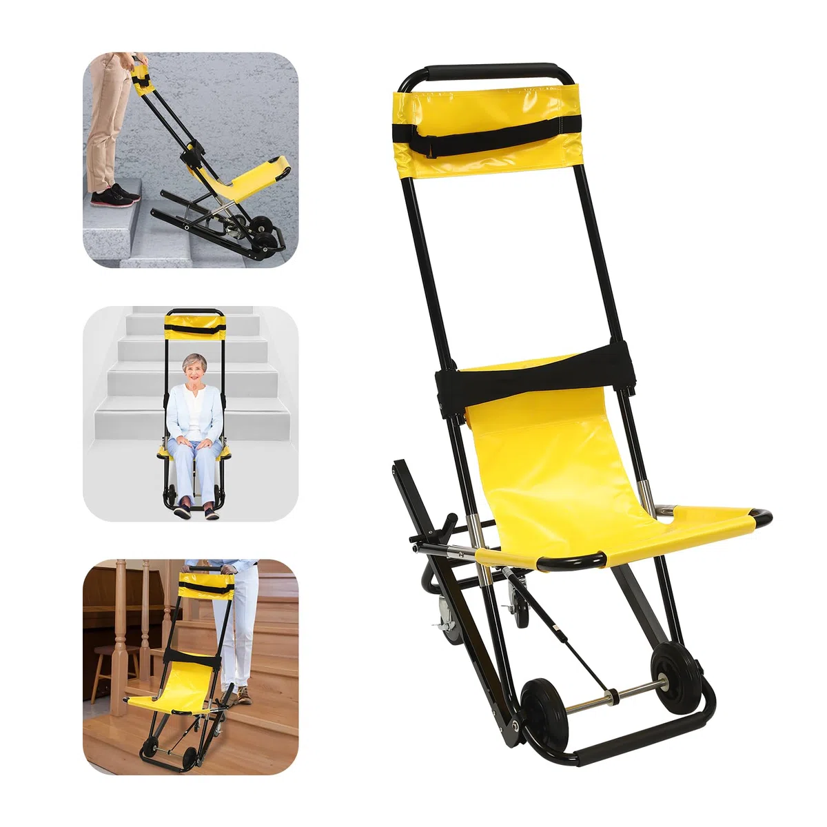 Silla de escalera de elevación manual soporta 350.53 libras, silla de escalera de elevación manual, silla plegable portátil para la transferencia diaria, silla de evacuación plegable para apoyar a los