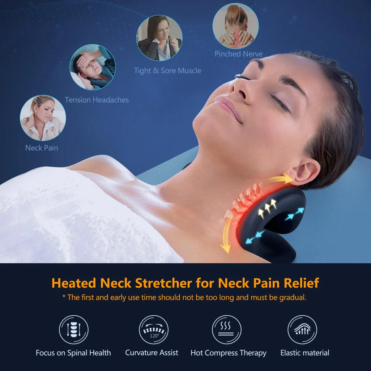 Camilla de cuello para aliviar el dolor de cuello, cuello y hombros con almohadilla térmica, almohada quiropráctica para aliviar el dolor de TMJ y alineación de la columna cervical