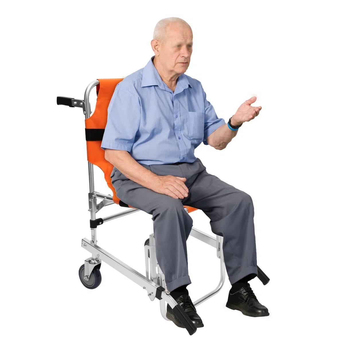 Silla de transporte de aleación de aluminio, arnés ajustable, asa telescópica, capacidad de carga de 159 kg, silla de evacuación