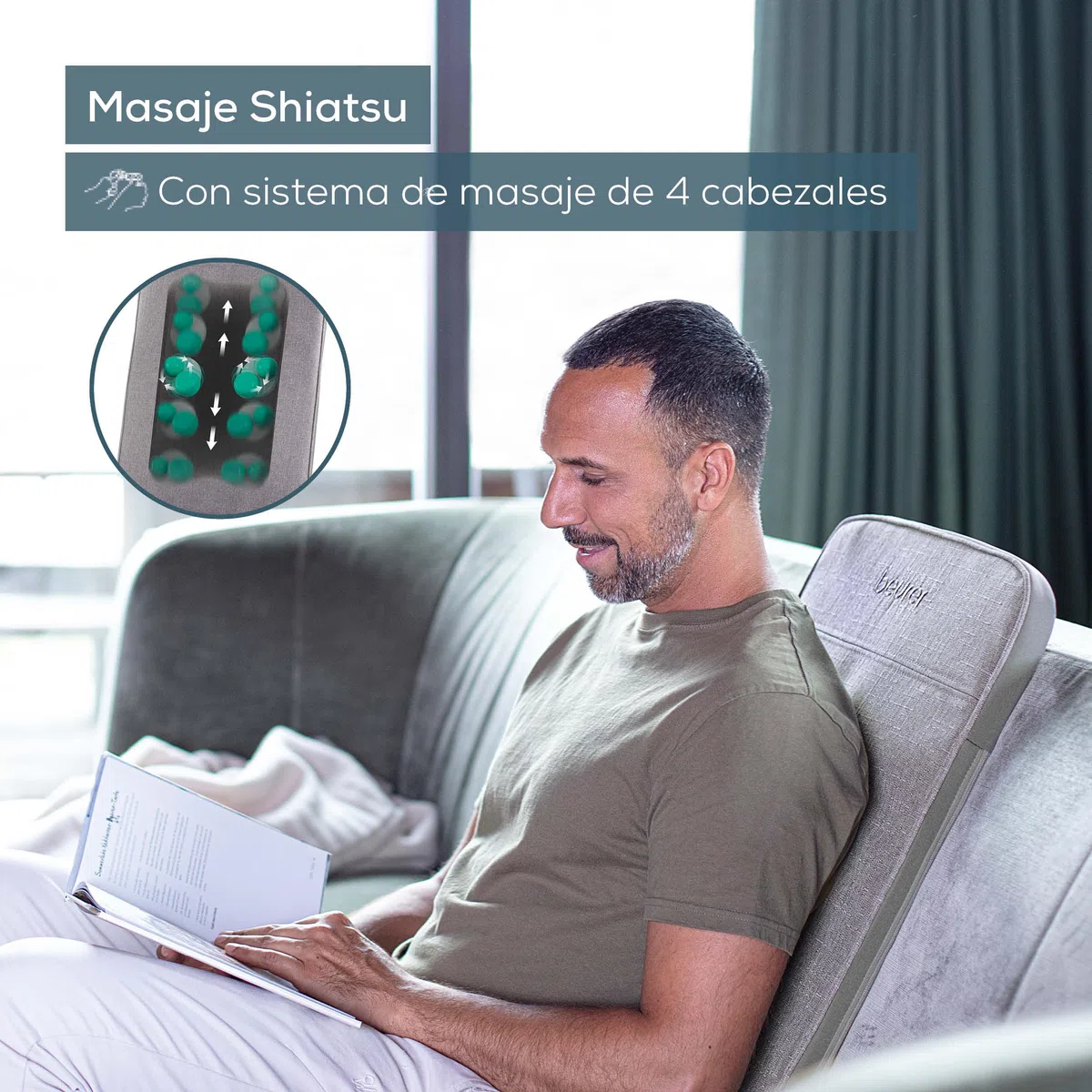 Beurer MG 202 Funda de asiento para masaje Shiatsu, masaje Shiatsu para el hogar y la oficina, 2 niveles de intensidad, carcasa de respaldo estrecha, adecuada para sillones, sofás y sillas de oficina