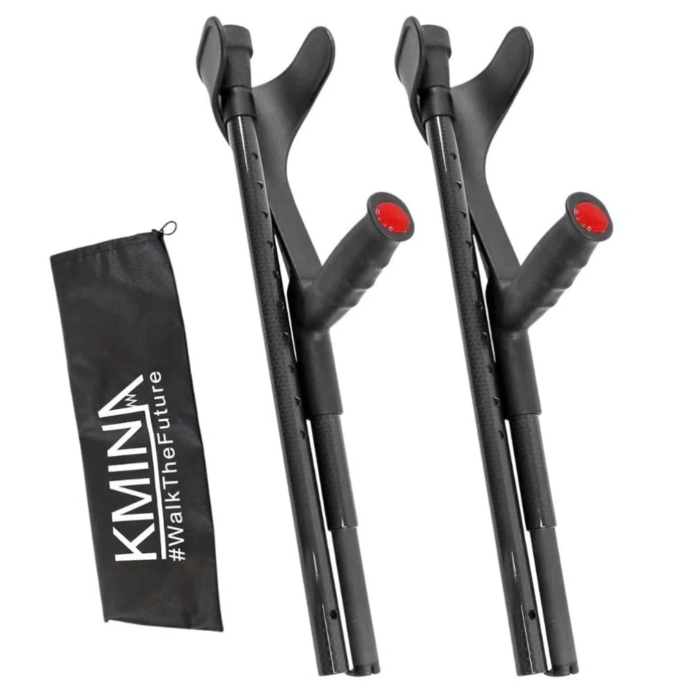 KMINA Muletas Adulto Plegables Fibra de Carbono (x2 uds), Altura Regulable, Mujer y Hombre - Fabricado en España - KMINA PRO