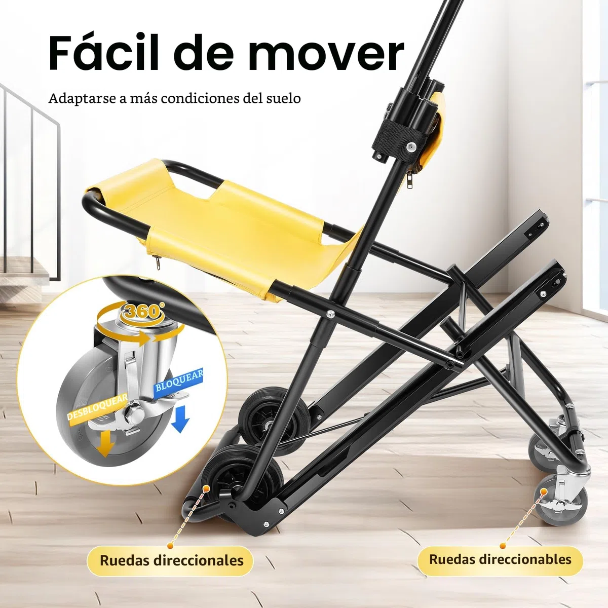 Silla de escalera plegable, silla de evacuación para escaleras con cinturones de seguridad, silla de ruedas para subir escaleras, elevador de escaleras portátil médico para ancianos y