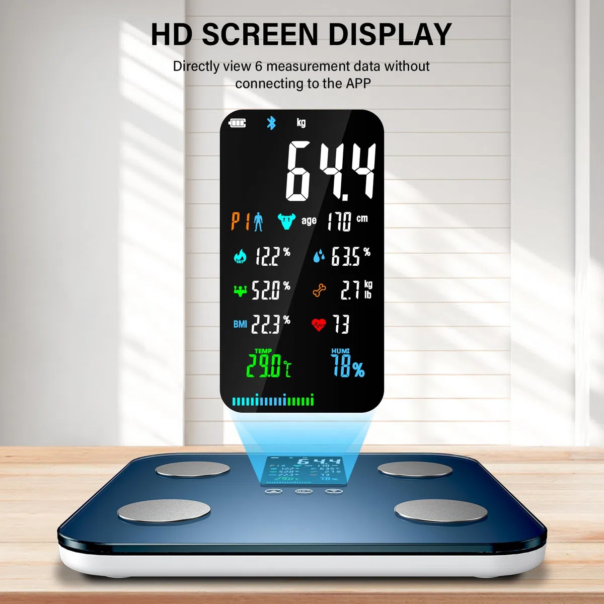 Onherm Bascula de Baño Digital, Digital Bascula Grasa Corporal y Muscular con Pantalla Grande, Con 19 Mediciónes, Balanza Peso Corporal Masa Muscular IMC, Bascula Inteligente con APP, 180kg/400lb