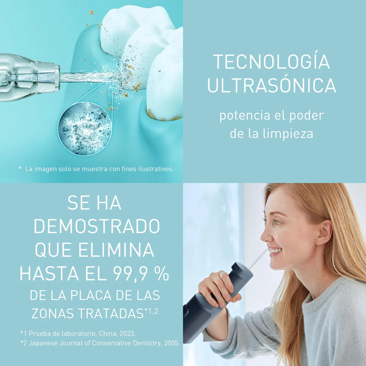 Panasonic Serie 600 Irrigador Bucal Ultrasónico EW-DJ66-A303, Irrigador Bucal para Dientes, 200 ml, IPX7, 2 Boquillas Ultrasónicas, 5 Presiónes, Accesorio de Viaje, Azul Marino