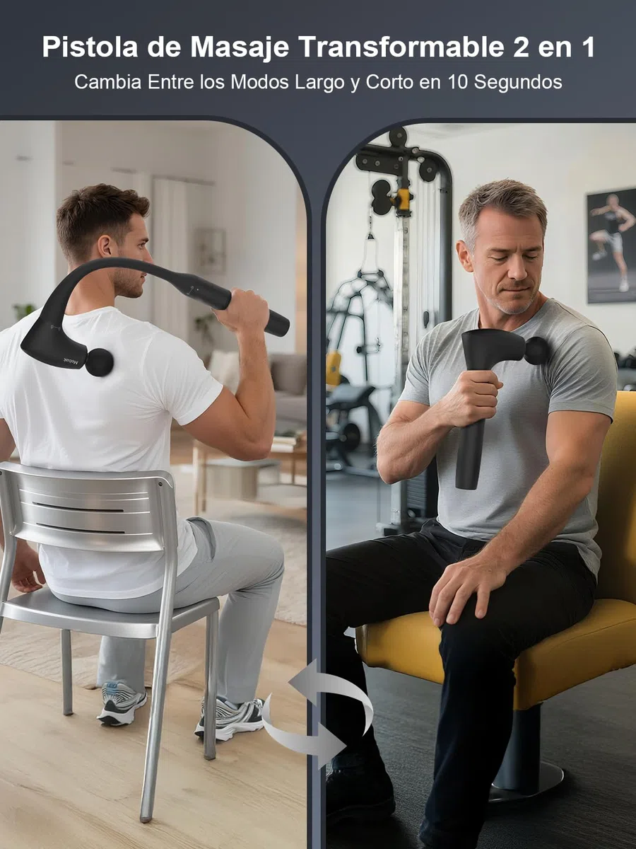 Mebak M3 Pistola de Masaje Muscular Masajeador Tejido Profundo, 2 en 1 Transformable Massage Gun 5 Velocidades Eléctrico de Mano Ultrasilencioso Pistola Masaje, para Espalda Hombro y Cuerpo Relax