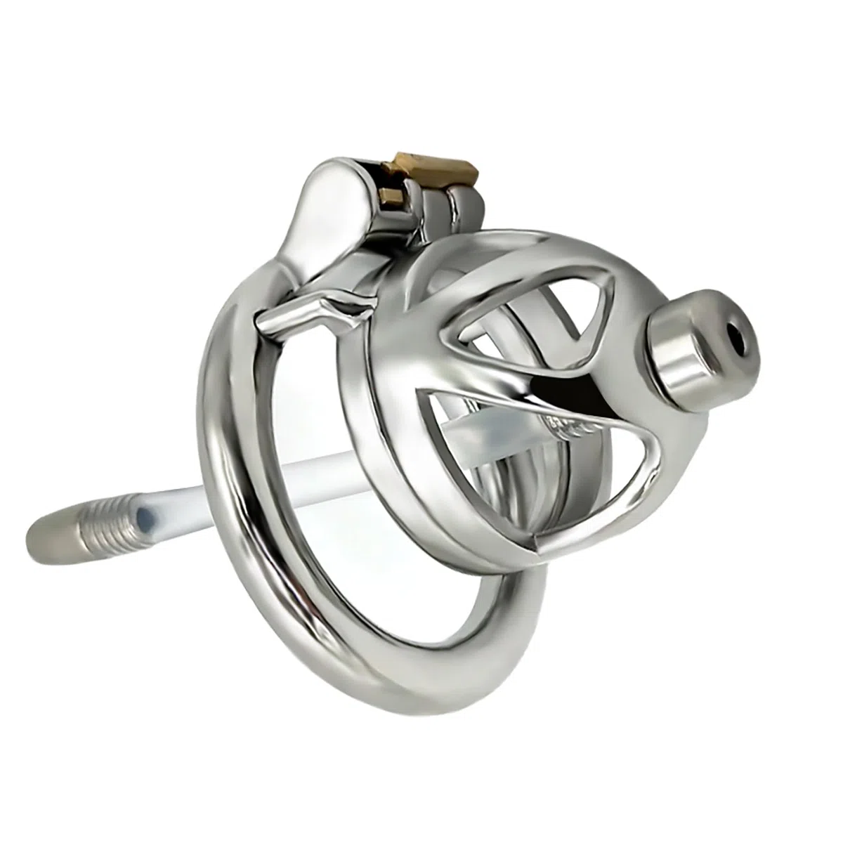 Jaula de pene de diseño hueco con anillo redondo y llave jaula de castidad de acero inoxidable 304 hombres impermeable desgaste pene jaula juguete sexual para el hombre (cage+dilator,40mm)