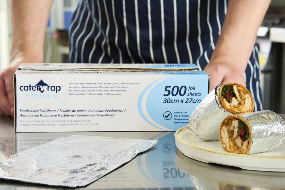 Caterwrap - Hojas de aluminio para catering, hojas de papel de aluminio fáciles de envolver, 500 hojas