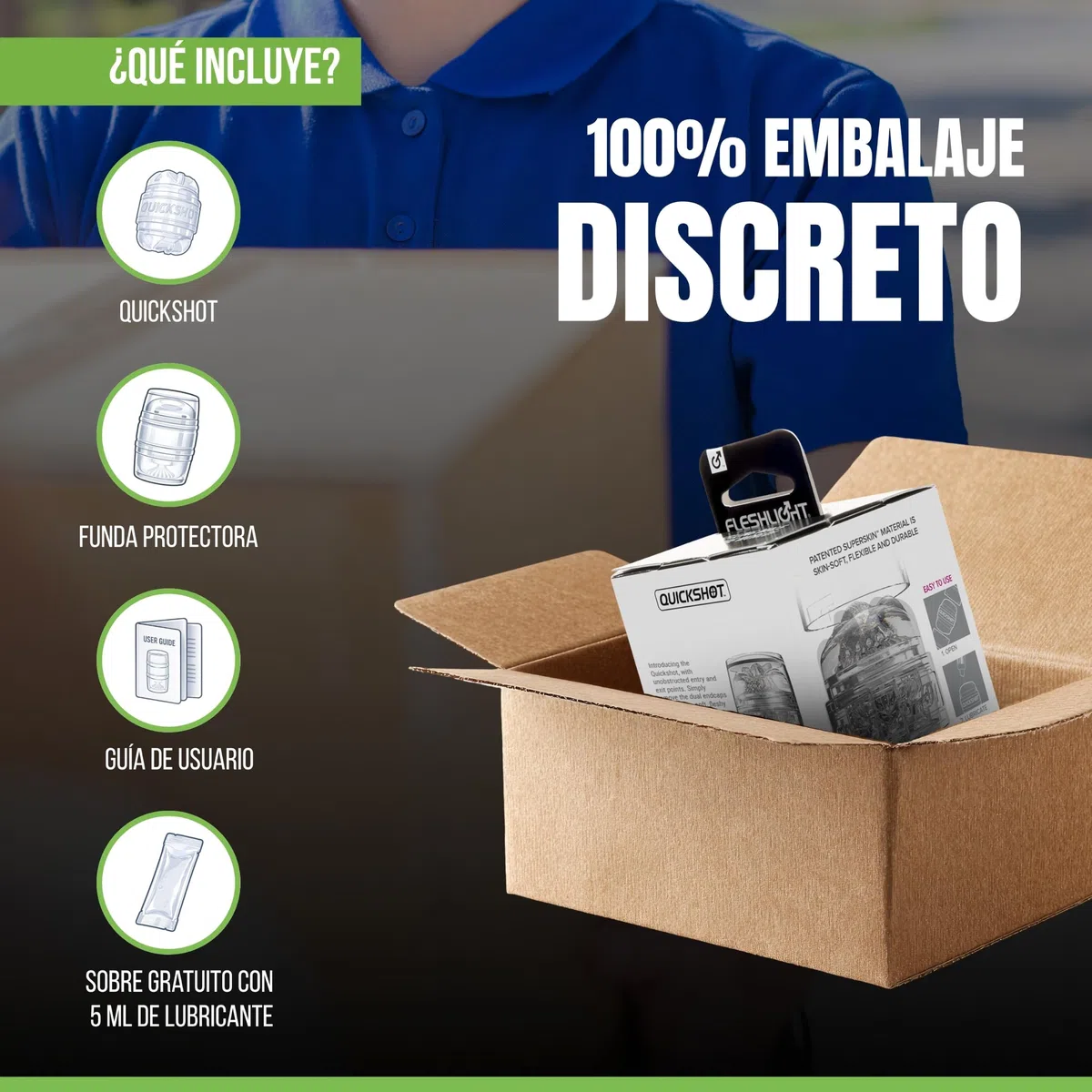 Fleshlight - Stoya Quickshot - Masturbador Masculino Real - Textura Superskin - Diseño Compacto y Transparente - con 2 Orificios de Entrada - Placer Extremo - Fácil de Limpiar