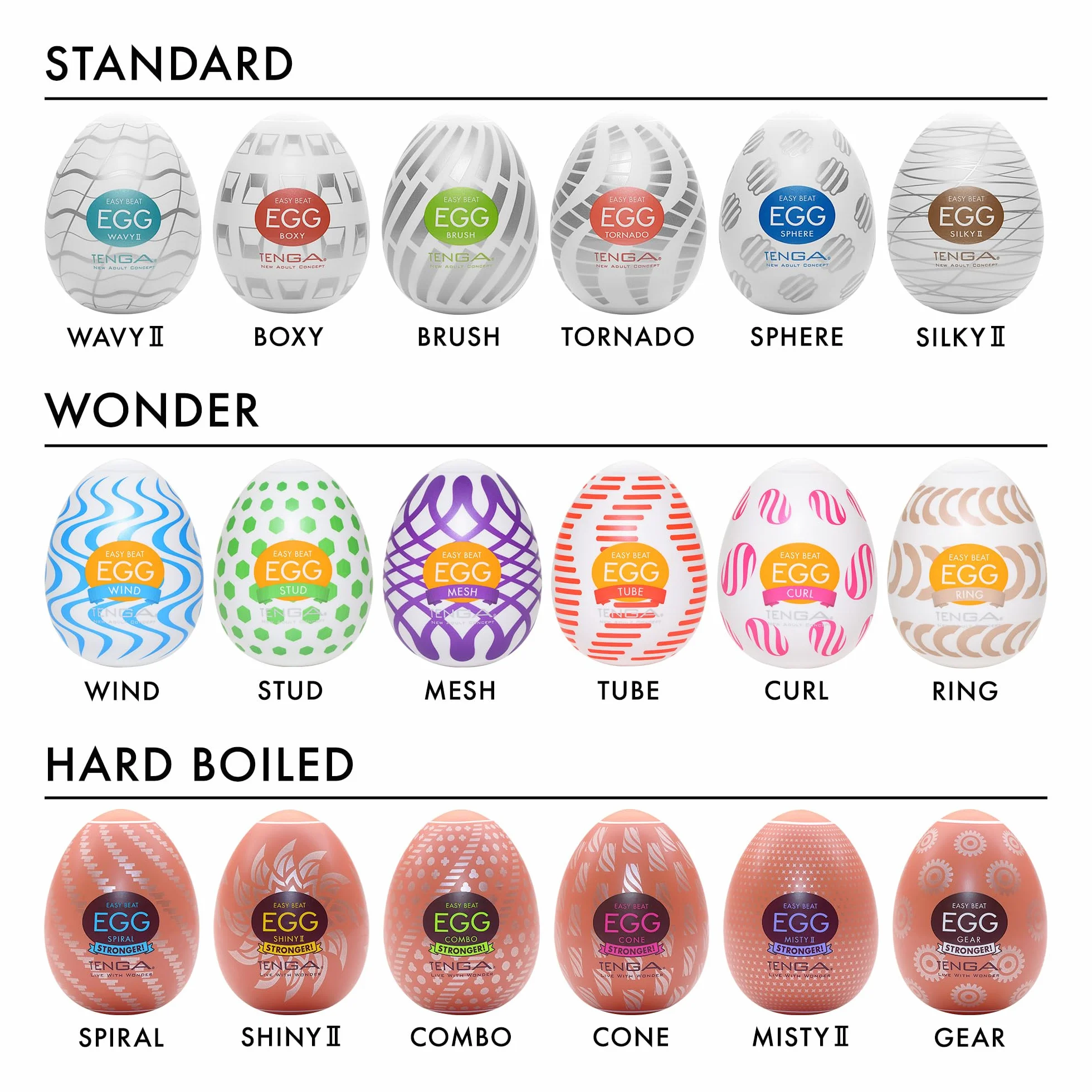 TENGA EGG Hard Boiled II - Variety Pack - Masturbador para hombres (6 huevos)