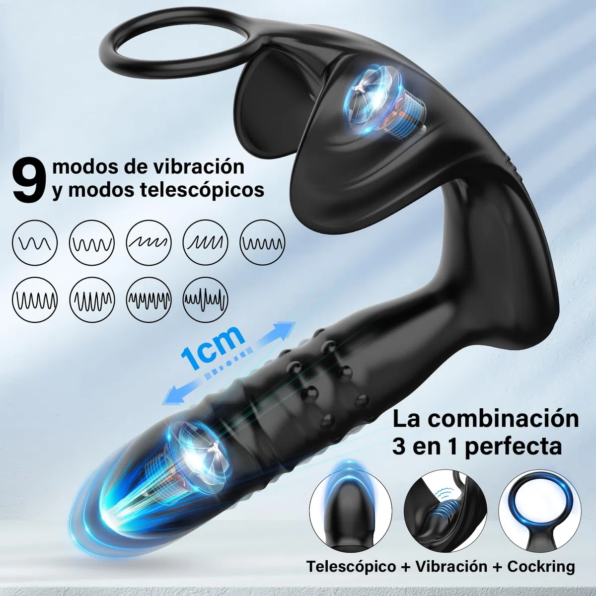 Vibradores Consolador Juguete Sexual para Hombres Gay Pareja Vibrador Estimulador de Próstata con 9 Modos Telescópicos 9 Modos de Vibración Plug con Función de Choque Anillo Estimulador Masajeador