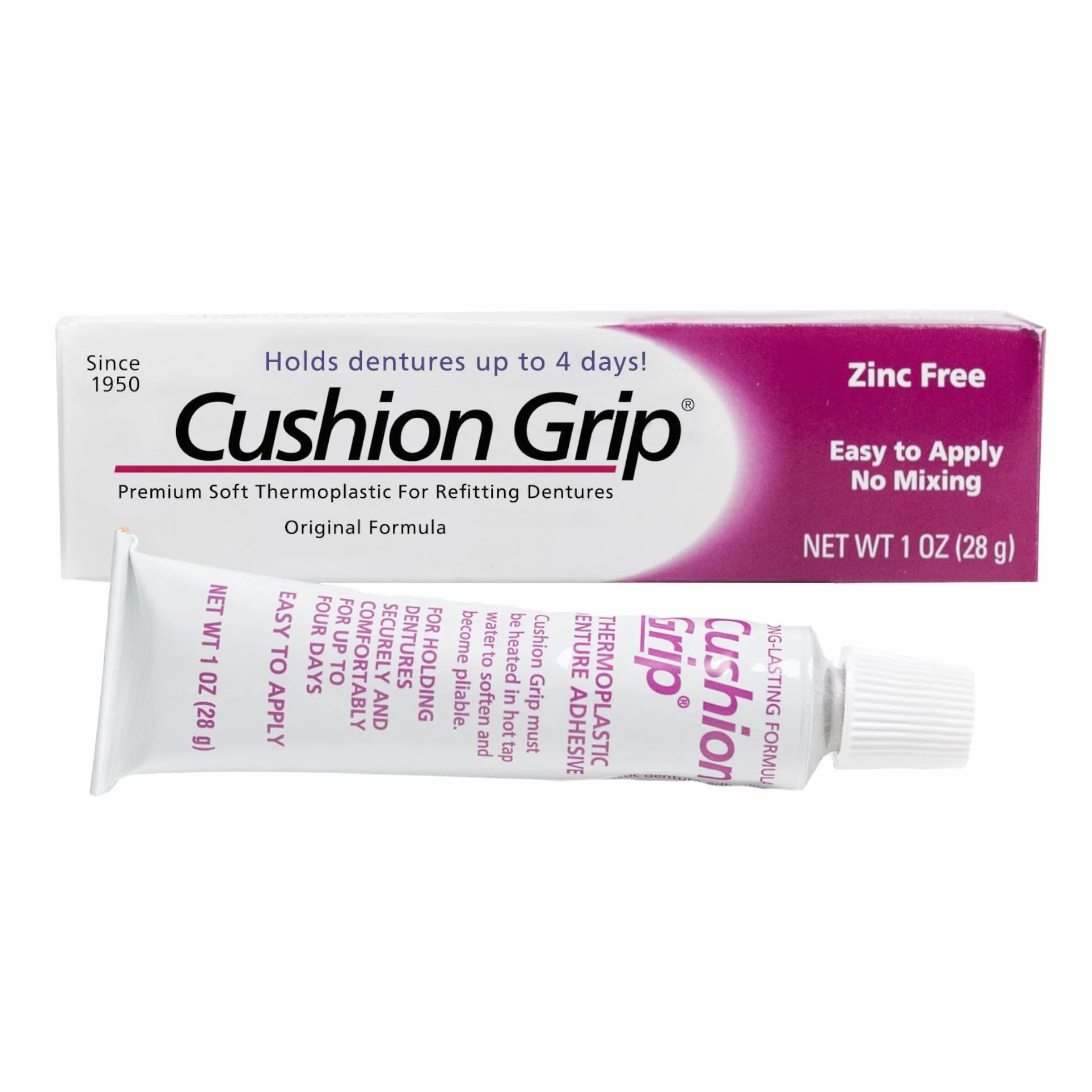 Cushion Grip Un termoplástico maleable Adhesivo para la dentadura Montaje y apriete 1 Oz