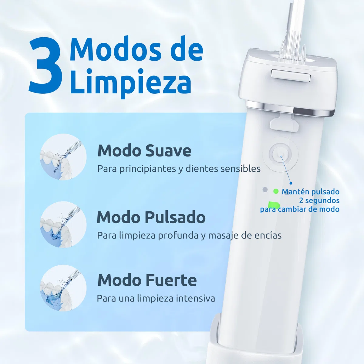 Irrigador Dental Portátil Mini/Irrigador Bucal con Tanque Telescópico, 3 modos y IPX8 impermeable,el hogar y para Viajes y Uso Diario, Fácil de Llevar Flosser de agua Oral Irrigator