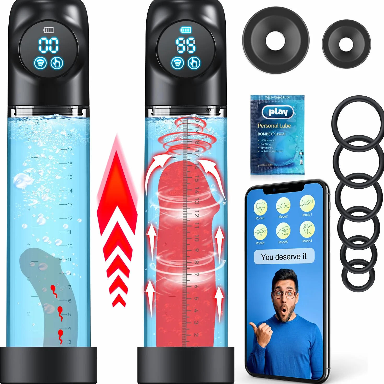 Bombas de Pene Juguetes Sexuales Hombre APP - Masculino Ereccion pro Extender Alargador de Pene, Masturbador Hombre Juguetes Eróticos Sexuales Anillo Succión Succionador Penis Pump Alargador