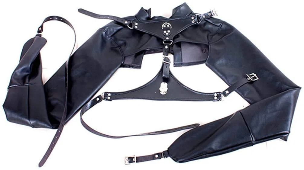 SXOVO Pecho Expuesto Puños de brazo Cuero Bondage Correas Brazo Bondage Esposas Sistema de sujeción SM Fetish Sex Toy (Negro)