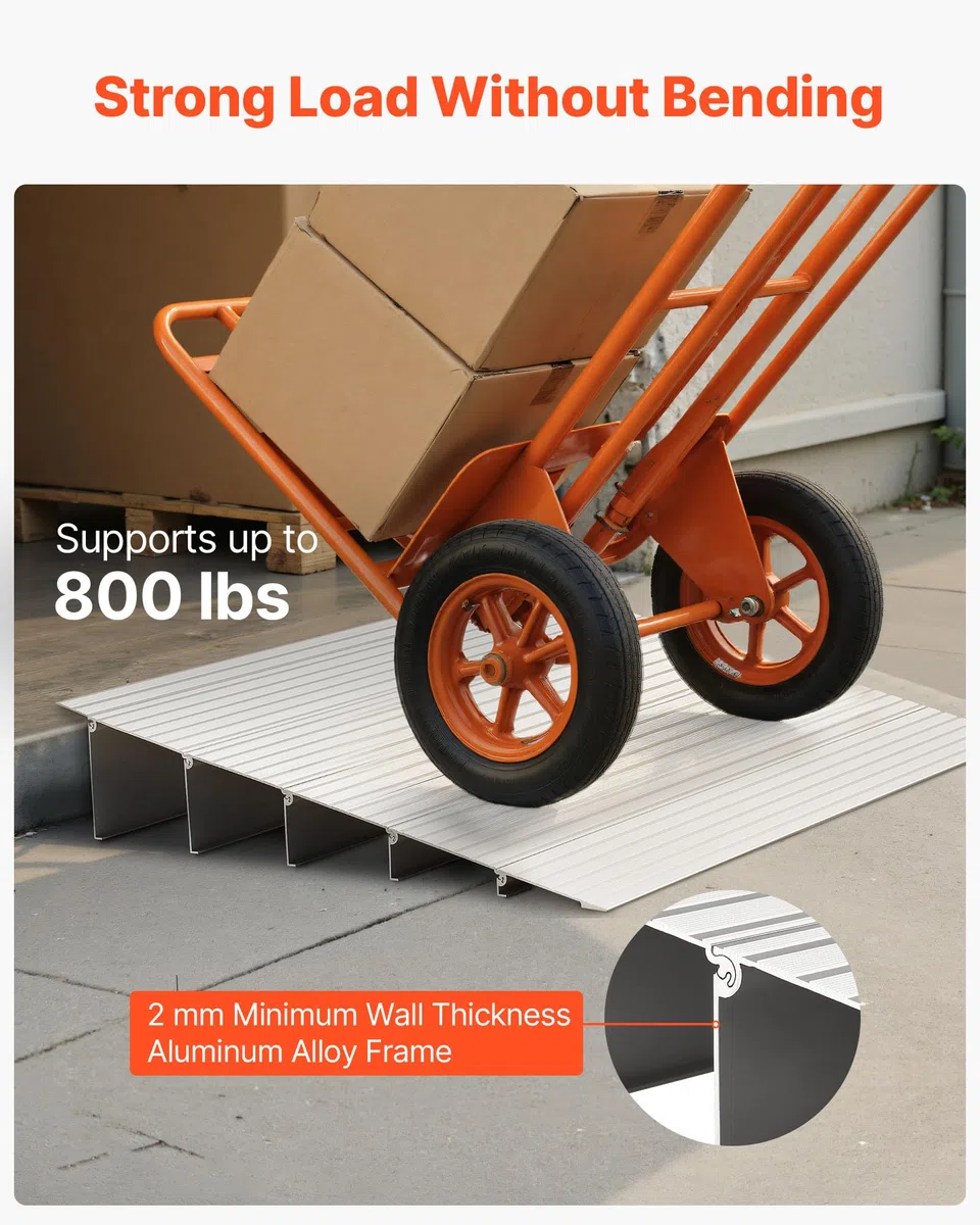 VEVOR Rampa de Umbral 677x865x138 mm, Rampa de Aleación de Aluminio para Bordillos Entrada, Capacidad de Carga de 362,9 kg, para Sillas de Ruedas, Scooters, Sillas Eléctricas, Escaleras de Casa