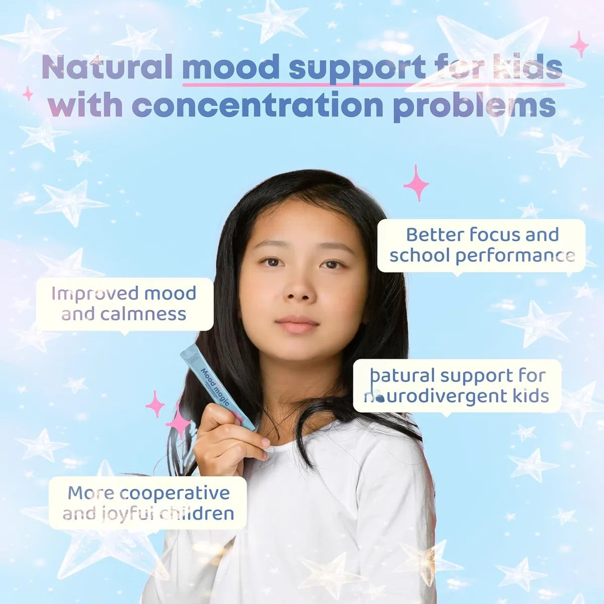Mood Magic for Kids: apoyo natural al estado de ánimo, apoyo diario con minerales y botánicos para niños
