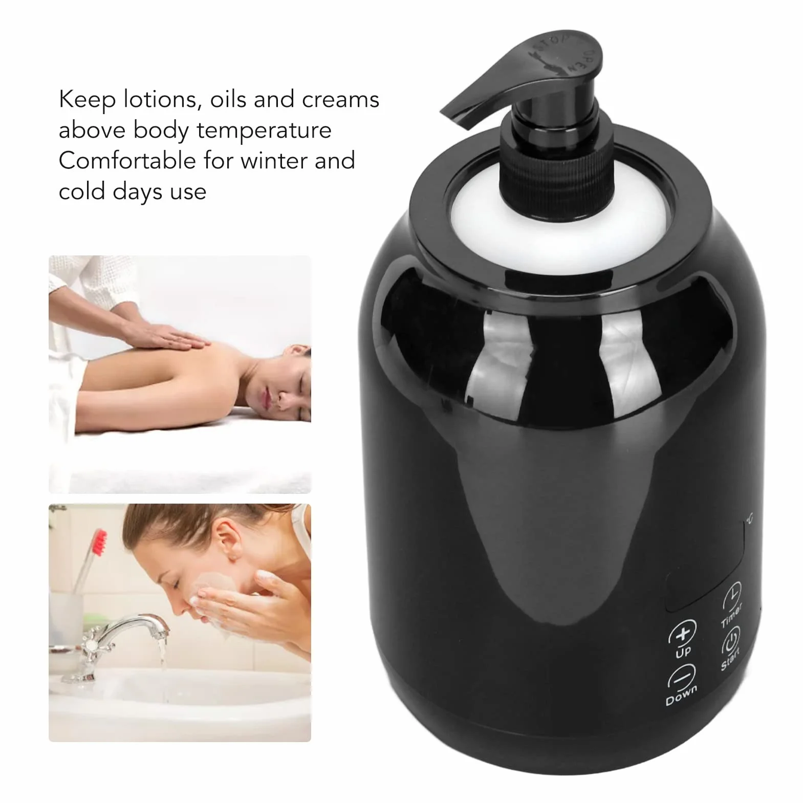 Gugxiom Calentador de Aceite de Masaje, Pantalla LED Calentador de Masaje Profesional de una Sola Botella, Calentador de Aceite de Control de Temperatura para Masaje con 2 (Enchufe de la UE)