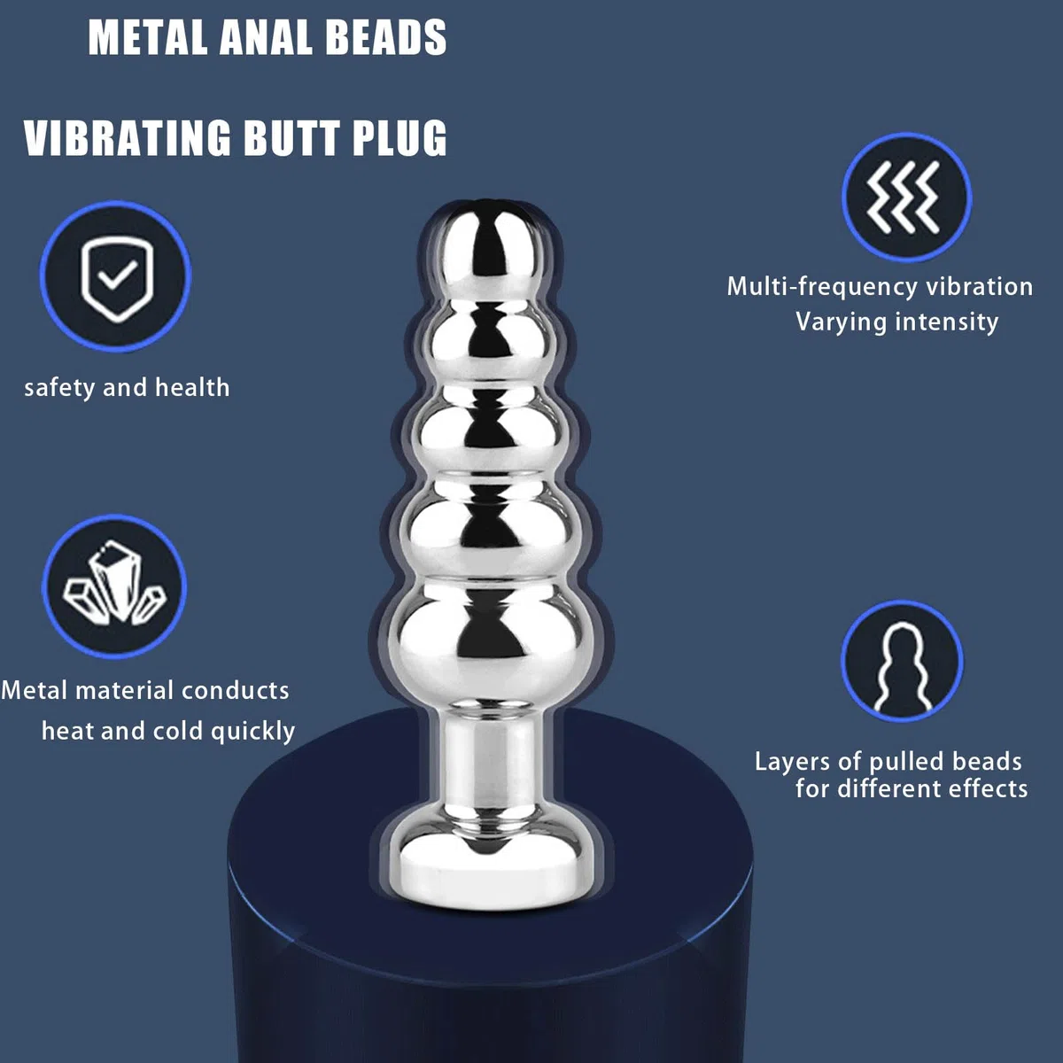 AMAZBEE Plugs Anales Vibradores Para Hombres 10 Modos de Vibración Juguetes Sexuales para Mujeres Masajeador de Próstata Vibrador metal Cadena Anal Consolador (5 Beads)